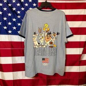 Warner Bros. Light Blue Ringer Tee with Looney Tunes Olympic Team USA Graphics